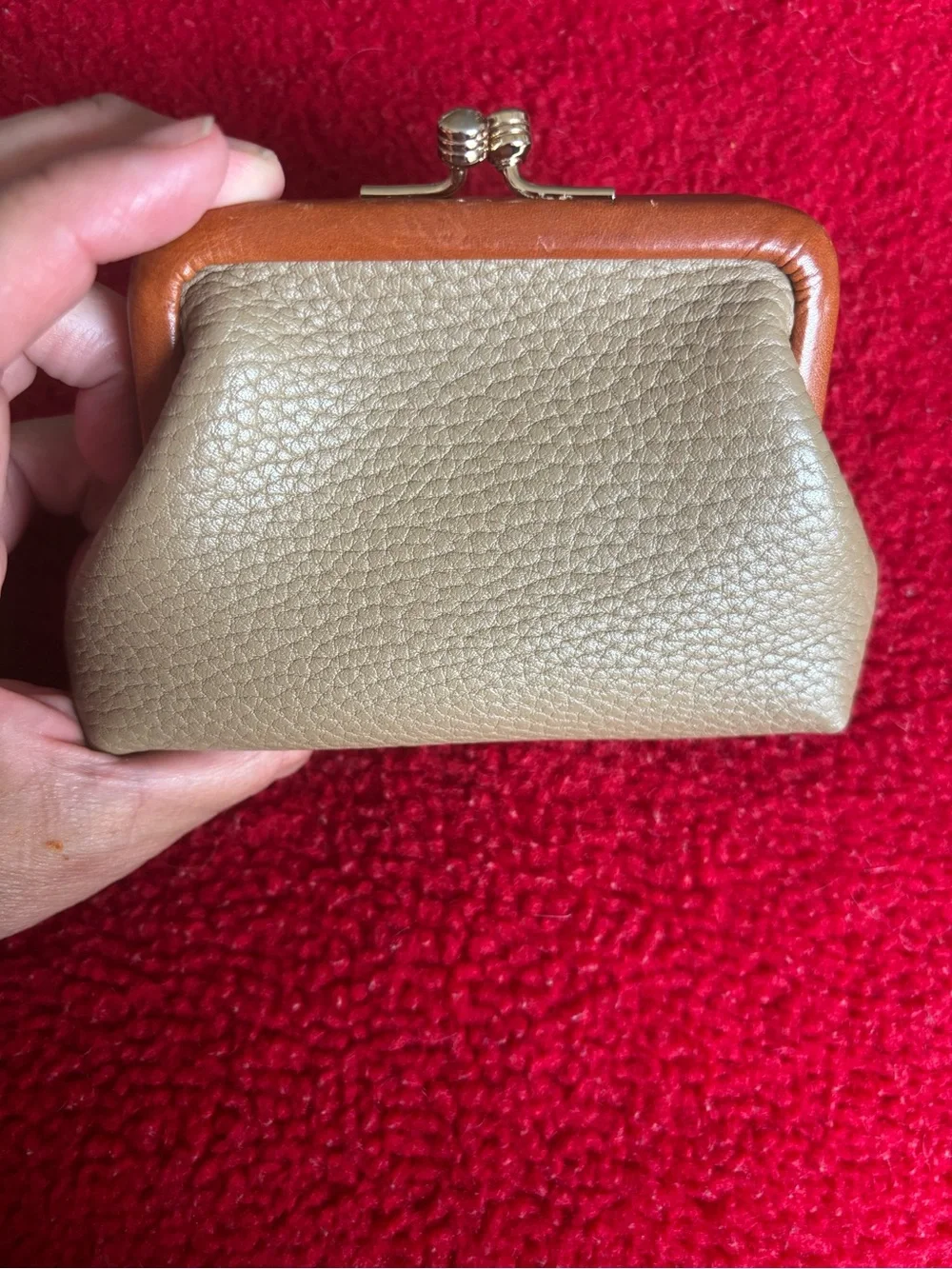 Dooney & Bourke Taupe Pebble Leather Coin Purse with Tan Trim